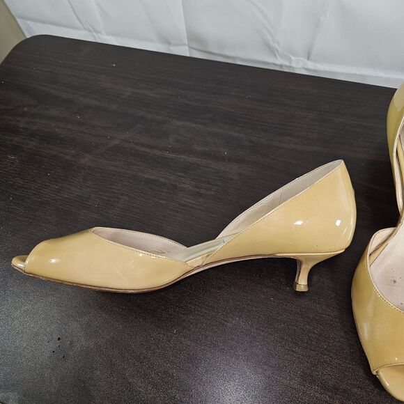 Jimmy Choo Peakaboo Gold Patent Leather Pumps Kitten Heels Womens Size 38 Work - Picture 3 of 12